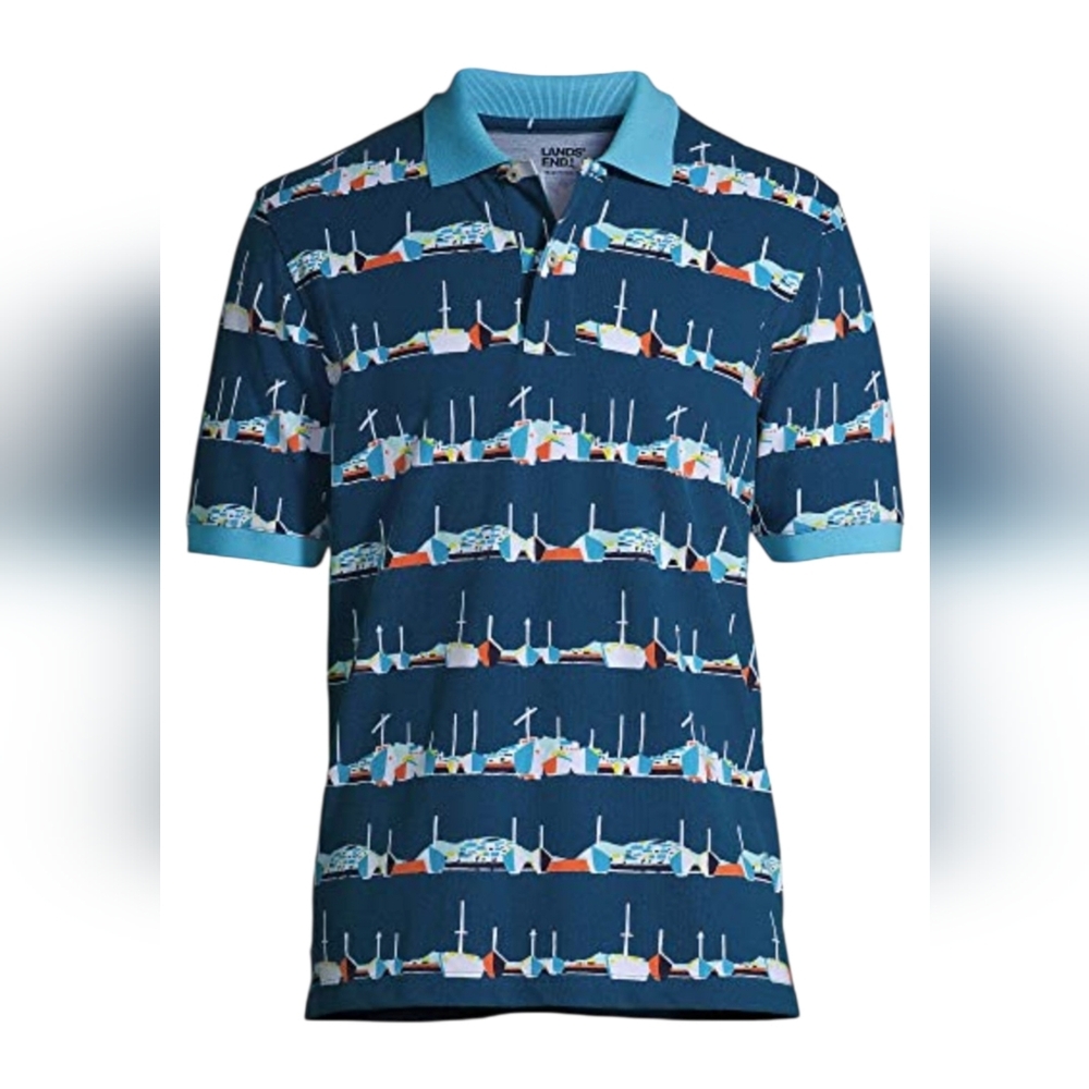 Lands' End - Men's Traditional Fit Polo with Graphic Abstract Design L/Tall